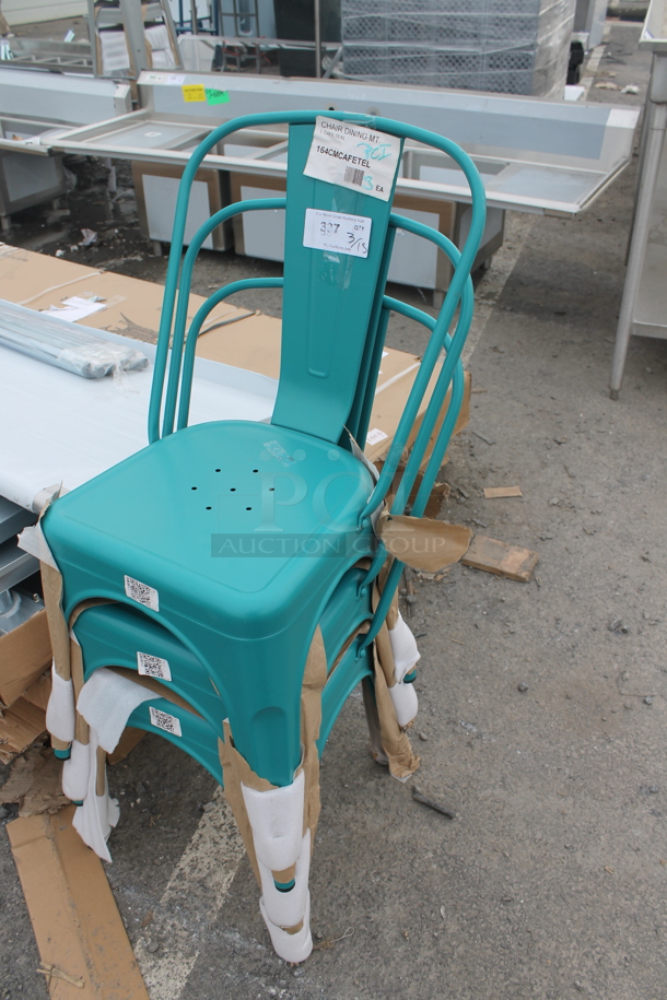 3 BRAND NEW SCRATCH AND DENT! Lancaster Table & Seating 164CMCAFETEL Alloy Series Teal Outdoor Cafe Chair. 3 Times Your Bid! - Image 4 of 4