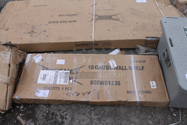 BRAND NEW SCRATCH AND DENT! Regency 600WS1236 18 Gauge Stainless Steel 12" x 36" Solid Wall Shelf - Image 2 of 4