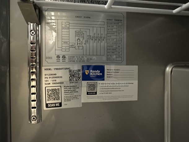 BRAND NEW SCRATCH AND DENT! 2023 Avantco 178SSWT72RHC SS-WT-72R-HC Stainless Steel Commercial 72" Three Door Worktop Refrigerator with 3 1/2" Backsplash on Commercial Casters. 115 Volts, 1 Phase. Tested and Working! - Image 10 of 10