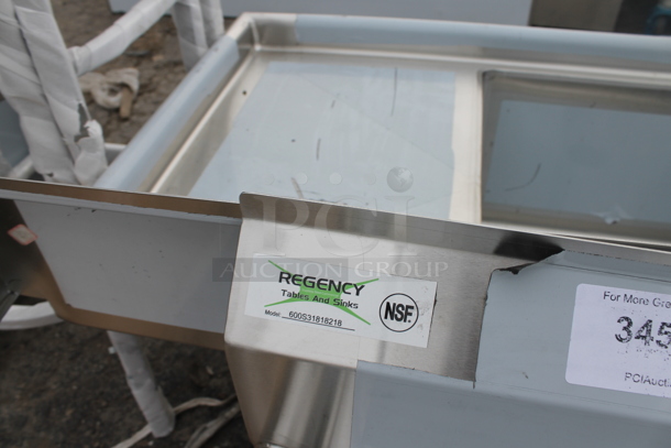 BRAND NEW SCRATCH AND DENT! Regency 600S31818218 Regency 16 Gauge Stainless Steel Three Compartment Commercial Sink with Cross Bracing and Two Drainboards - 18" x 18" x 14" Bowls - Image 5 of 7