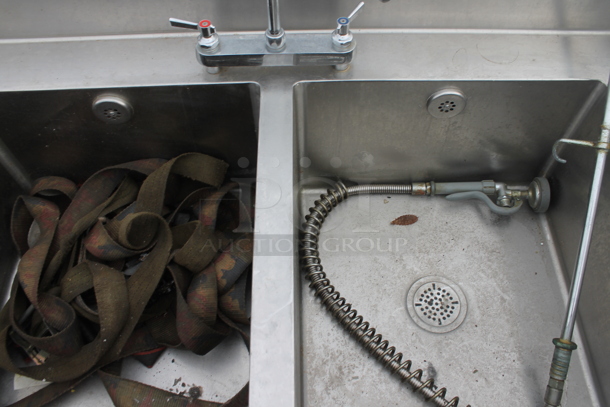 15.5' Stainless Steel Commercial 2 Bay Sink w/ Left Side Countertop, Under Shelf, Faucet and Handles. Bays 20x20 - Image 2 of 8
