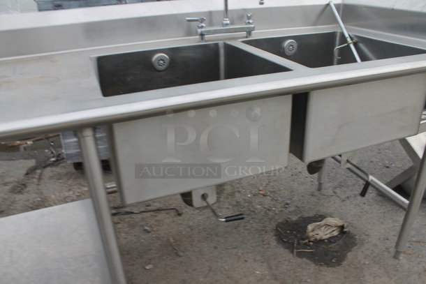 15.5' Stainless Steel Commercial 2 Bay Sink w/ Left Side Countertop, Under Shelf, Faucet and Handles. Bays 20x20 - Image 8 of 8