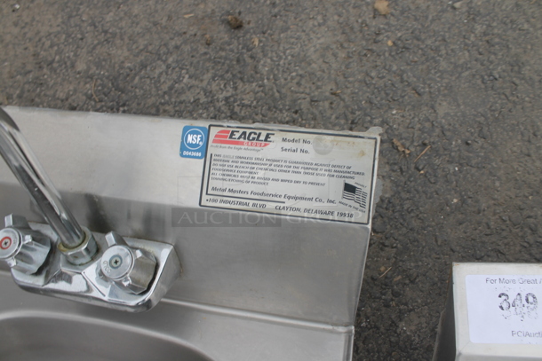 Eagle Stainless Steel Single Bay Wall Mount Sink w/ Faucet and Handles.  - Image 3 of 3