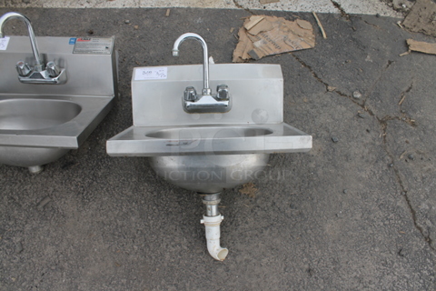 Eagle Stainless Steel Single Bay Wall Mount Sink w/ Faucet and Handles. 