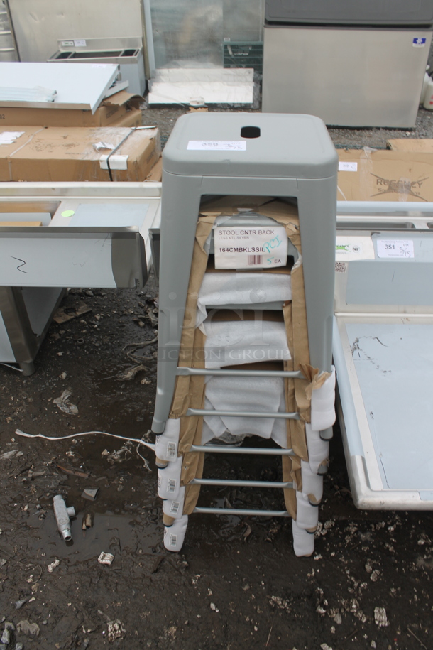 5 BRAND NEW SCRATCH AND DENT! Lancaster Table & Seating 164CMBKLSSIL Alloy Series Silver Outdoor Backless Counter Height Stool. 5 Times Your Bid! - Image 2 of 4
