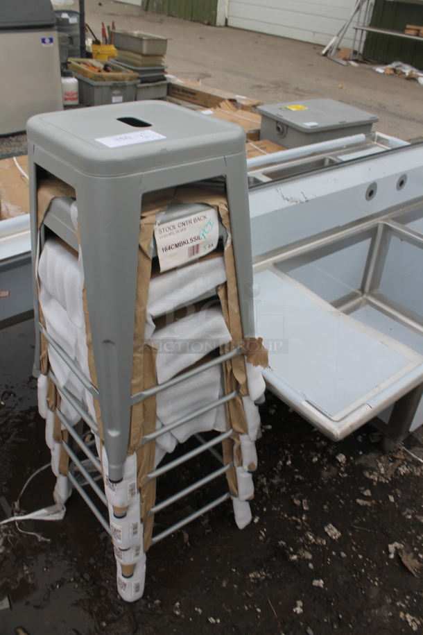 5 BRAND NEW SCRATCH AND DENT! Lancaster Table & Seating 164CMBKLSSIL Alloy Series Silver Outdoor Backless Counter Height Stool. 5 Times Your Bid! - Image 4 of 4