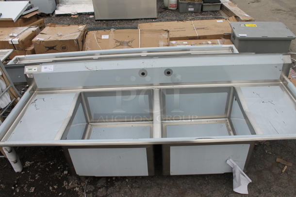 BRAND NEW SCRATCH AND DENT! Regency 600S22424218 Stainless Steel Commercial 2 Bay Sink w/ Dual Drain Boards. No Legs. Bays 24x24. Drain Boards 16.5x26 - Image 2 of 5