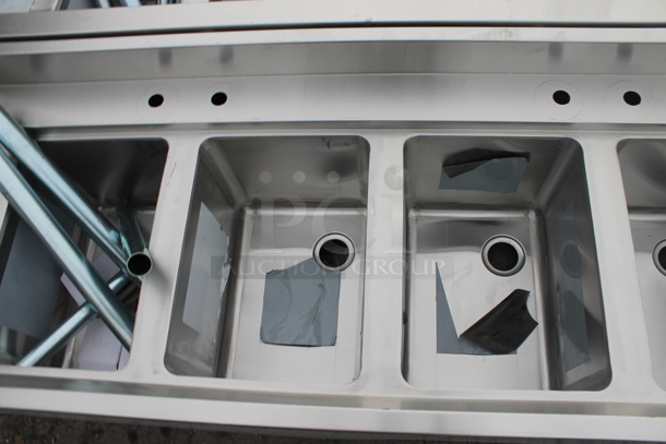 BRAND NEW SCRATCH AND DENT! Regency 600B42172213 Stainless Steel 4 Bowl Underbar Sink with Two Drainboards. Bays 10x14. Drain Boards 11x15 - Image 4 of 6