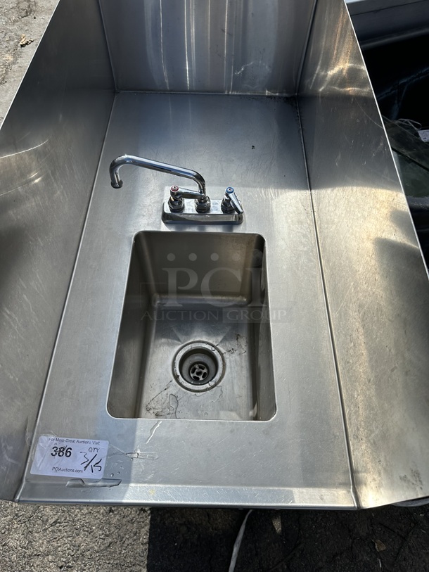 Stainless Steel Commercial Single Bay Sink w/ Faucet, Handles and Side Splash Guards.  - Image 3 of 5
