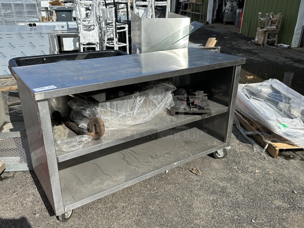 Stainless Steel Commercial Table w/ 2 Under Shelves on Commercial Casters. Does Not Come w/ Contents. - Image 2 of 3