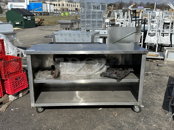Stainless Steel Commercial Table w/ 2 Under Shelves on Commercial Casters. Does Not Come w/ Contents. - Image 3 of 3