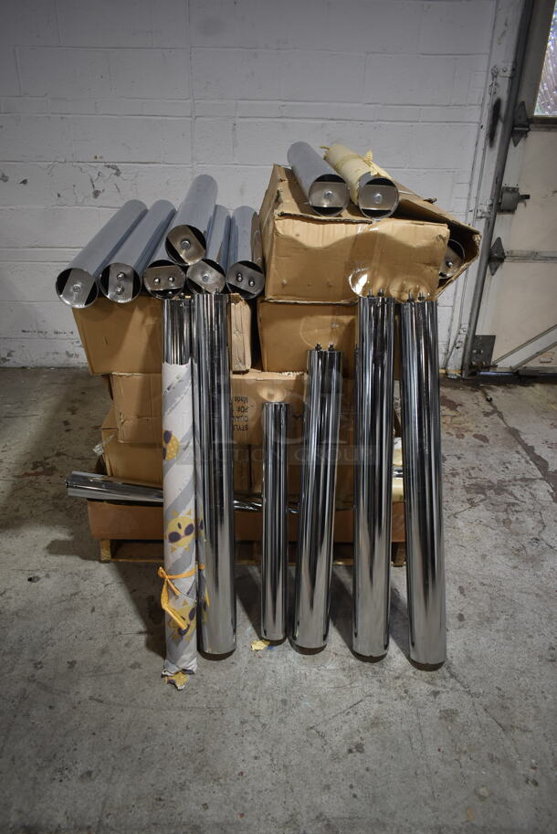 PALLET LOT of 75 BRAND NEW! BFM Seating STB-COL4CHBT Chrome Finish Table Columns. 75 Times Your Bid! - Image 1 of 12