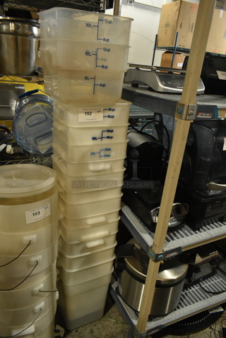 ALL ONE MONEY! Lot of 15 Various Poly Bins Including 12 Quart and 18 Quart.
