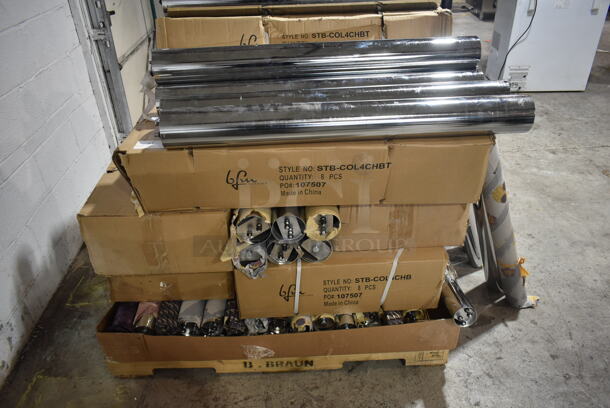 PALLET LOT of 75 BRAND NEW! BFM Seating STB-COL4CHBT Chrome Finish Table Columns. 75 Times Your Bid! - Image 9 of 12