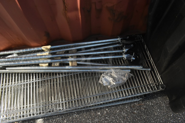 ALL ONE MONEY! Lot of 5 Chrome Finish Wire Shelves and 8 Chrome Finish Poles. - Image 2 of 4