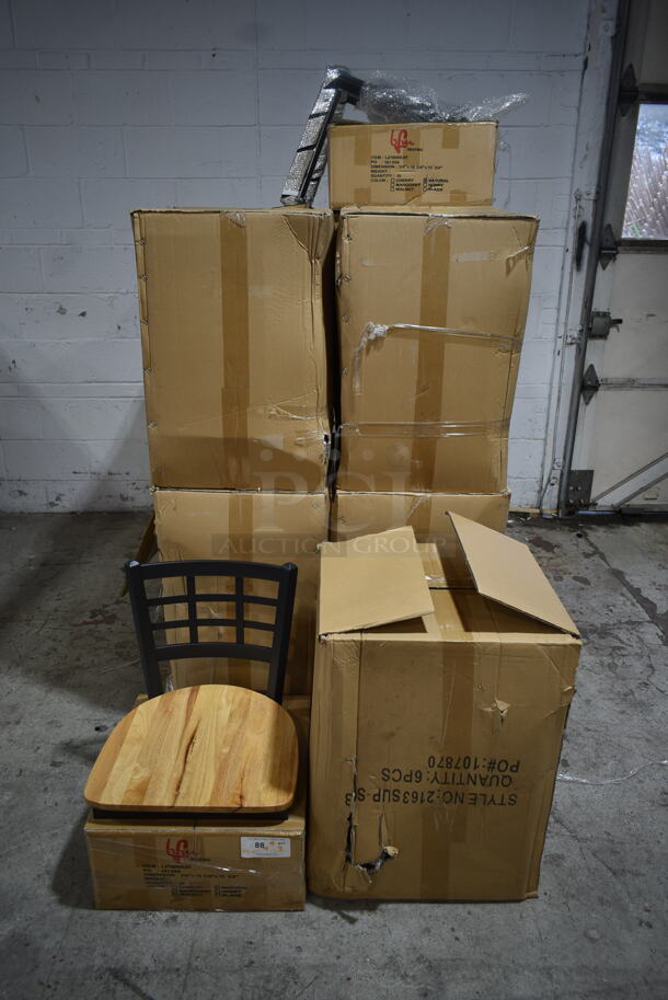 PALLET LOT of 12 Boxes of 6 BRAND NEW! BFM Seating 2163SUP-SB Black Metal Window Back Chairs w/ Natural Seat. No Legs. 12 Times Your Bid! - Image 8 of 12