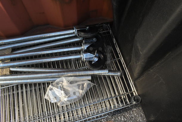 ALL ONE MONEY! Lot of 5 Chrome Finish Wire Shelves and 8 Chrome Finish Poles. - Image 3 of 4