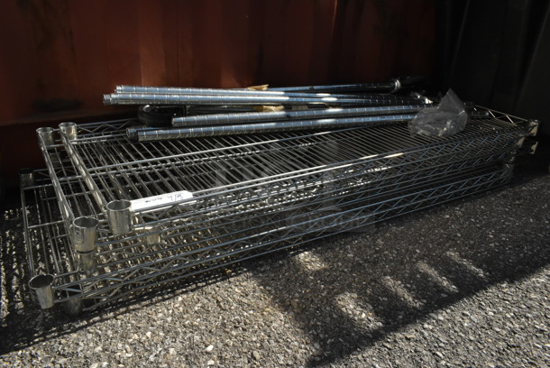ALL ONE MONEY! Lot of 5 Chrome Finish Wire Shelves and 8 Chrome Finish Poles. - Image 4 of 4