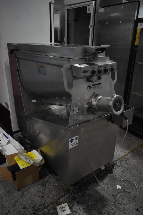 Hobart MG2032 Metal Commercial Floor Style Electric Powered Meat Mixer Grinder w/ Foot Pedal on Commercial Casters. 208 Volts, 3 Phase. - Image 1 of 7