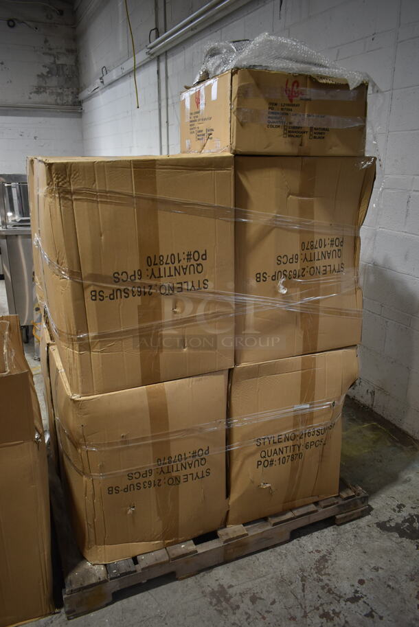 PALLET LOT of 12 Boxes of 6 BRAND NEW! BFM Seating 2163SUP-SB Black Metal Window Back Chairs w/ Natural Seat. No Legs. 12 Times Your Bid! - Image 2 of 12