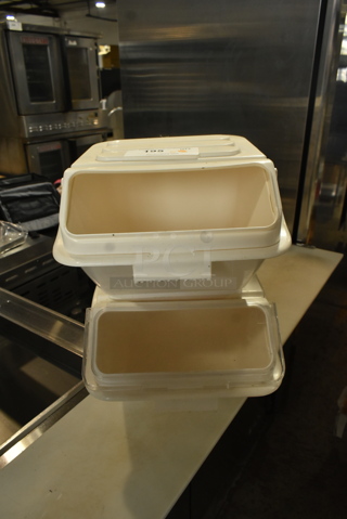 2 White Poly Ingredient Bin w/ 1 Clear Lid. 2 Times Your Bid!