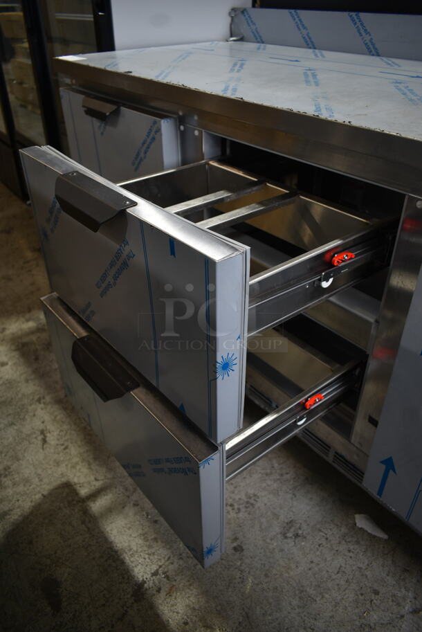 LIKE NEW! Beverage Air WTRD72AHC-4-FIP Stainless Steel Commercial Work Top Cooler w/ Door and 4 Drawers on Commercial Casters. 115 Volts, 1 Phase. Tested and Working! - Image 7 of 9
