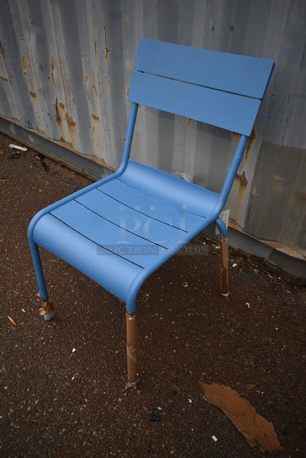 122 BRAND NEW! BFM Seating PH812CBY Blue Metal Outdoor Patio Dining Chairs. 122 Times Your Bid! - Image 5 of 9