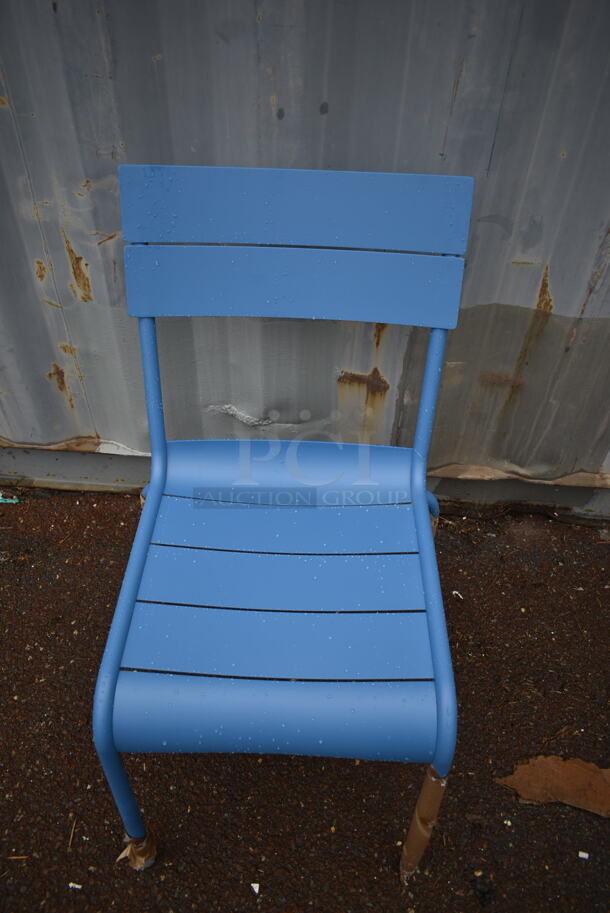 122 BRAND NEW! BFM Seating PH812CBY Blue Metal Outdoor Patio Dining Chairs. 122 Times Your Bid! - Image 6 of 9