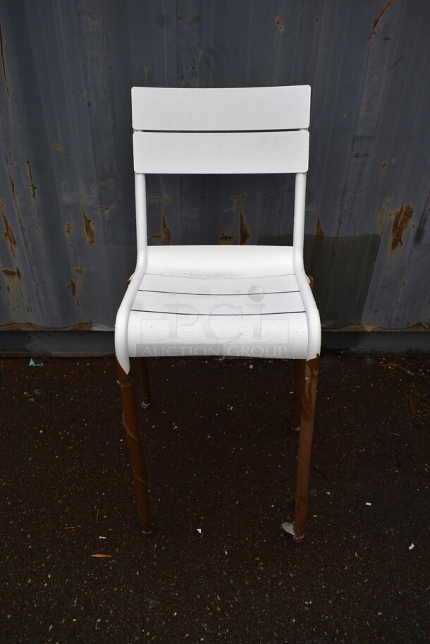 97 BRAND NEW! BFM Seating PH812BWH White Metal Outdoor Patio Bar Height Chairs. 97 Times Your Bid! - Image 1 of 9
