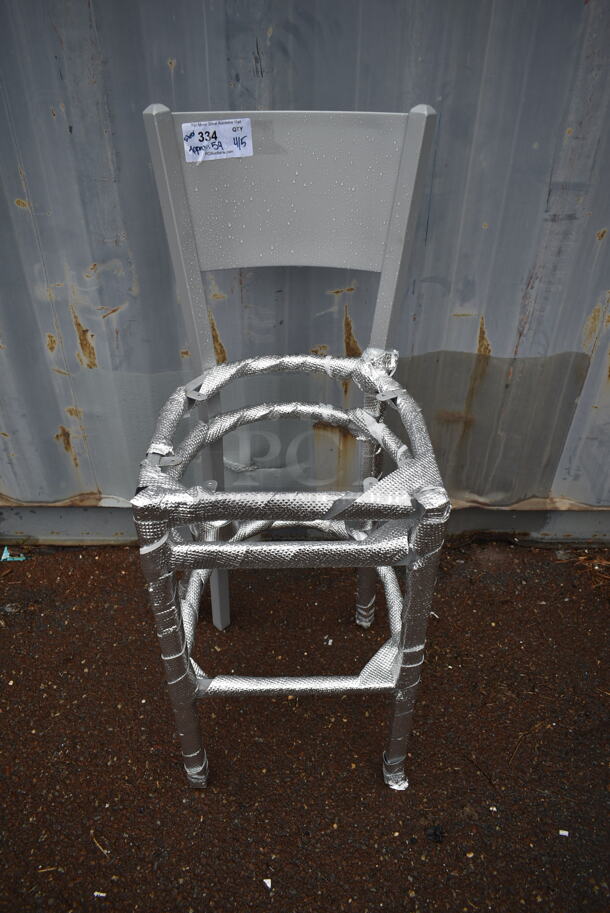 59 BRAND NEW! BFM Seating Silver Finish Metal Bar Height Chair Frames w/ Solid Back. 59 Times Your Bid! - Image 1 of 6
