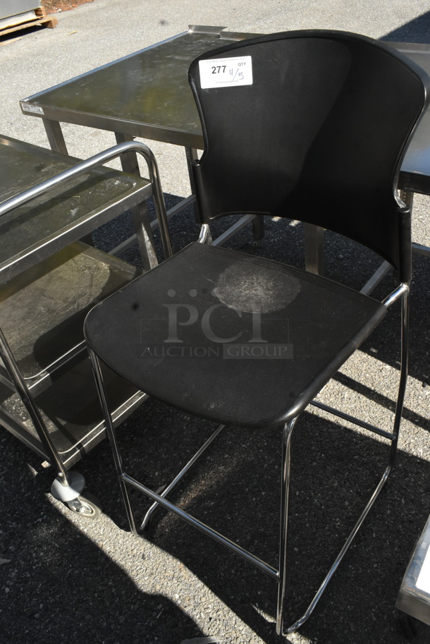 Black Poly Bar Height Chair on Chrome Finish Metal Legs. - Image 1 of 3