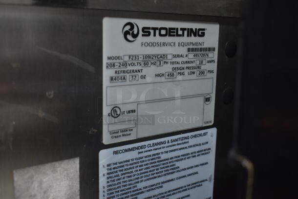 2014 Stoelting F231-109I2YGAD1 Stainless Steel Commercial Floor Style Water Cooled 2 Flavor w/ Twist Soft Serve Ice Cream Machine on Commercial Casters. 208-240 Volts, 3 Phase.  - Image 6 of 6