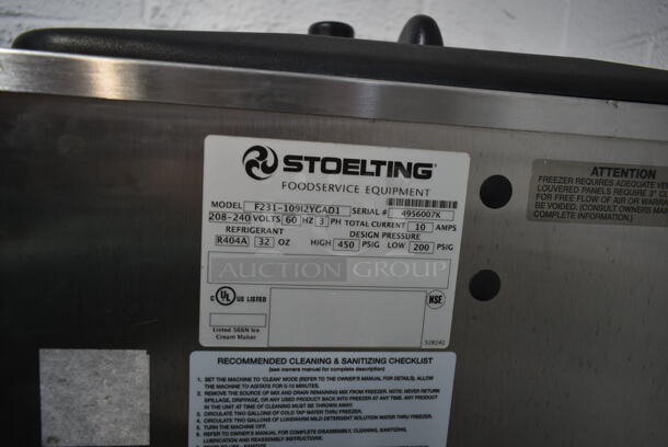 	2014 Stoelting F231-109I2YGAD1 Stainless Steel Commercial Floor Style Water Cooled 2 Flavor w/ Twist Soft Serve Ice Cream Machine on Commercial Casters. 208-240 Volts, 3 Phase. - Image 7 of 7