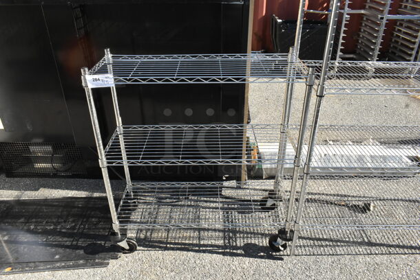 Chrome Finish 3 Tier Wire Shelving Unit on Commercial Casters. BUYER MUST DISMANTLE. PCI CANNOT DISMANTLE FOR SHIPPING. PLEASE CONSIDER FREIGHT CHARGES. - Image 1 of 2