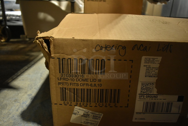 ALL ONE MONEY! Lot of 7 Boxes of Various Paper Products Including Clear Lids, Dome Lids, Clear Poly Beverage Tumblers and Brown Paper Bags. - Image 5 of 12