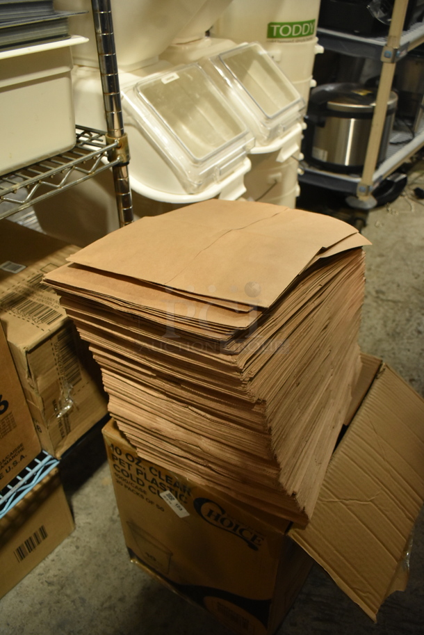 ALL ONE MONEY! Lot of 7 Boxes of Various Paper Products Including Clear Lids, Dome Lids, Clear Poly Beverage Tumblers and Brown Paper Bags. - Image 6 of 12