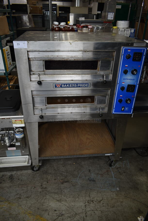 Bakers Pride EP2 Super Deck Series Stainless Steel Commercial Electric Powered 2 Deck Pizza Oven on Commercial Casters. 240 Volts, 3 Phase.  - Image 3 of 10