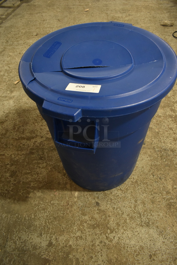 Carlisle Blue Poly Trash Can w/ Cracked Lid. - Image 1 of 4