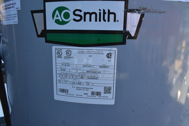 AO Smith BT-80 400 Metal Commercial Natural GAs Powered Automatic Storage Water Heater. 75,100 BTU.  - Image 4 of 5