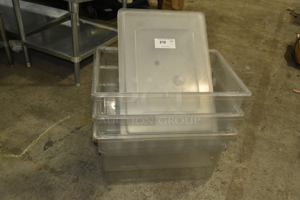ALL ONE MONEY! Lot of 3 Clear Poly Bins and 5 Lids - Image 1 of 6