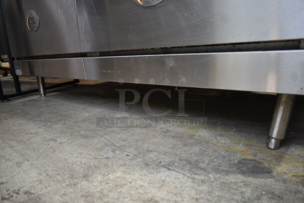 Cooking Performance Group CPG 351S60N Stainless Steel Commercial Natural Gas Powered 10 Burner Range w/ 2 Ovens, Over Shelf and Back Splash. 360,000 BTU.  - Image 8 of 9