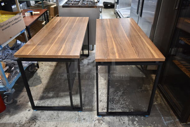 2 Desks w/ Wood Pattern Desktop on Black Metal Legs. 2 Times Your Bid! - Image 1 of 7