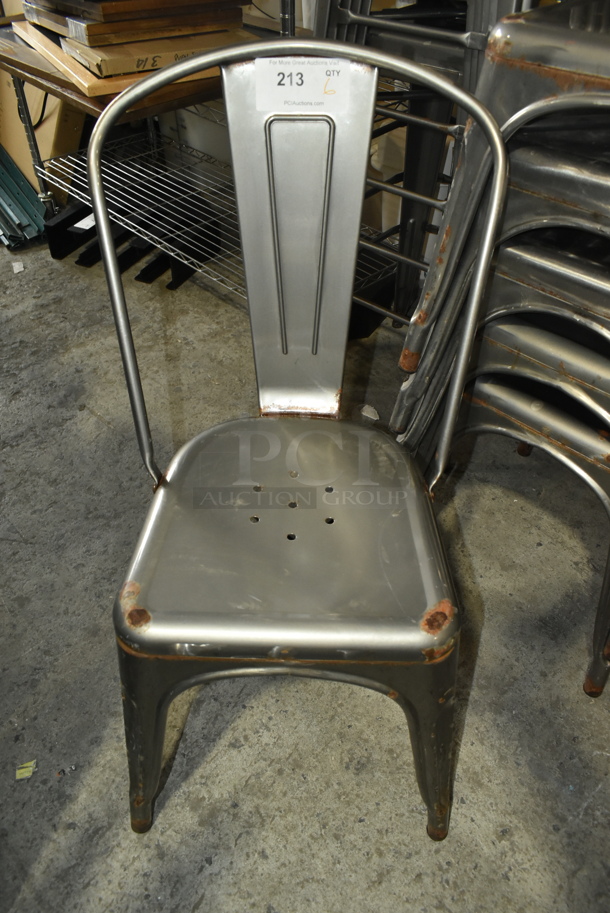 6 Gray Metal Tolix Style Dining Height Chairs. 6 Times Your Bid! - Image 3 of 4