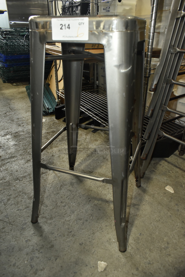 6 Gray Metal Tolix Style Bar Height Stools. 6 Times Your Bid! - Image 3 of 3