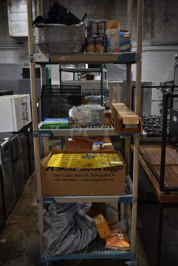 ALL ONE MONEY! Metro Lot of Various Items Including Argo Corn Starch, Sponges, Aluminum Pans and Trash Bags. Shelving Unit Not Included.  - Image 1 of 7