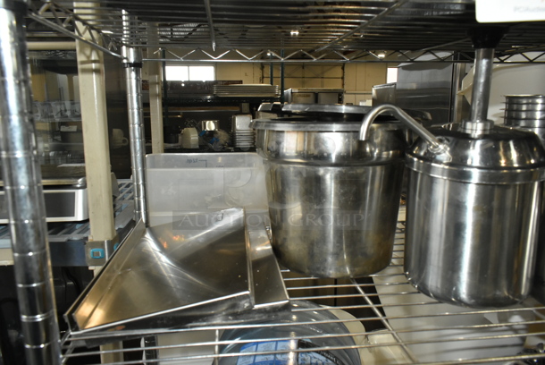 ALL ONE MONEY! Two Tier Lot of Various Items Including Tortilla Holders, Dust Pans, Stainless Steel Coffee Urns. - Image 5 of 7
