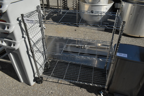 Chrome Finish 3 Tier Wire Shelving Unit on Casters. BUYER MUST DISMANTLE. PCI CANNOT DISMANTLE FOR SHIPPING. PLEASE CONSIDER FREIGHT CHARGES. - Image 1 of 2