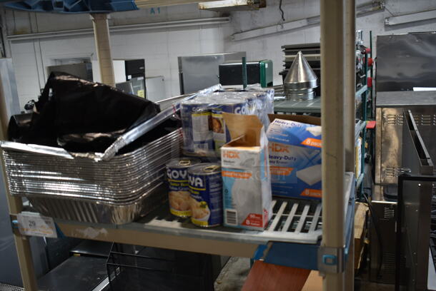ALL ONE MONEY! Metro Lot of Various Items Including Argo Corn Starch, Sponges, Aluminum Pans and Trash Bags. Shelving Unit Not Included.  - Image 7 of 7