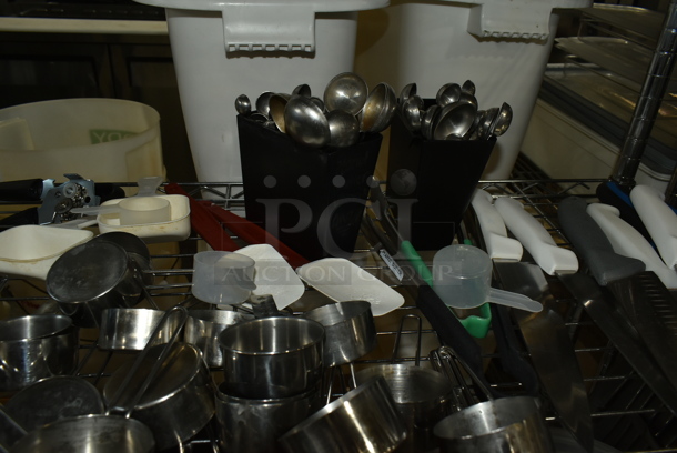 ALL ONE MONEY! Two Tier Lot of Various Items Including Blue Poly Ice Bin, Knives, Framed Blackboards. - Image 4 of 9