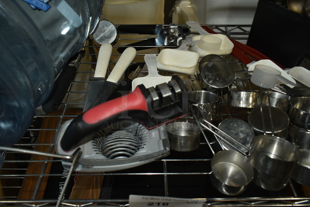 ALL ONE MONEY! Two Tier Lot of Various Items Including Blue Poly Ice Bin, Knives, Framed Blackboards. - Image 5 of 9